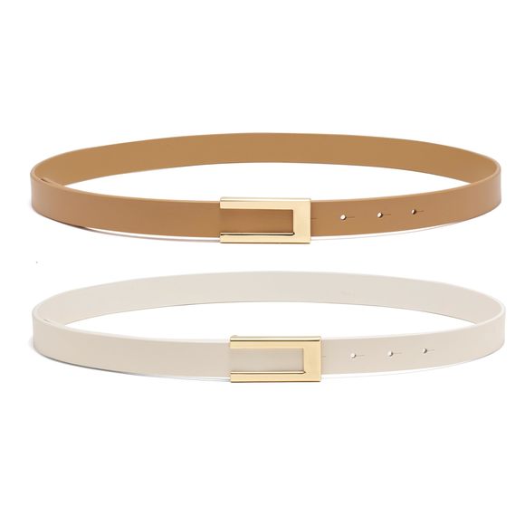 Womens Leather Belt Skinny Waist Belt For Dresses Jeans Pants With Gold Buckle😀 - Picture 4 of 8